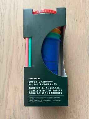 5 Starbucks Reusable Color Changing Cold Cups, Venti size 24 oz, Brand new